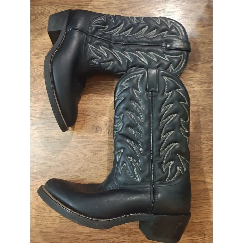 Durango Roper Cowboy Boots Western Black Leather Mens 9.5EE R Toe Embroided